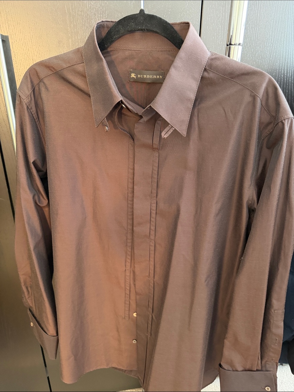 Men's Burberry Dark Brown Long-Sleeve Dress Shirt Size 41-16